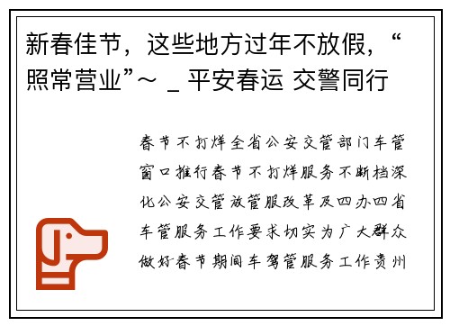 新春佳节，这些地方过年不放假，“照常营业”～ _ 平安春运 交警同行