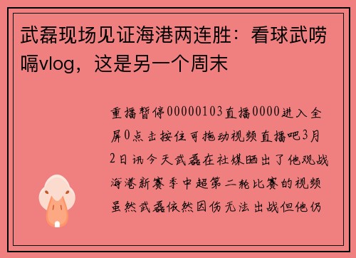 武磊现场见证海港两连胜：看球武唠嗝vlog，这是另一个周末
