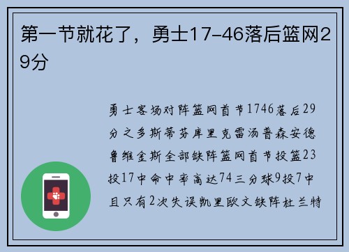 第一节就花了，勇士17-46落后篮网29分